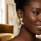 AKA Sorority Pink & Green Domed Woven Drop Earrings – 14K Gold