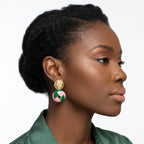 AKA Sorority Pink & Green Domed Woven Drop Earrings – 14K Gold