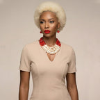 Beaded Marbled Red and Creamy Shine Layer Necklace