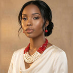 Beaded Marbled Red and Creamy Shine Layer Necklace