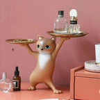 Cat Figurine with Gold Serving Trays