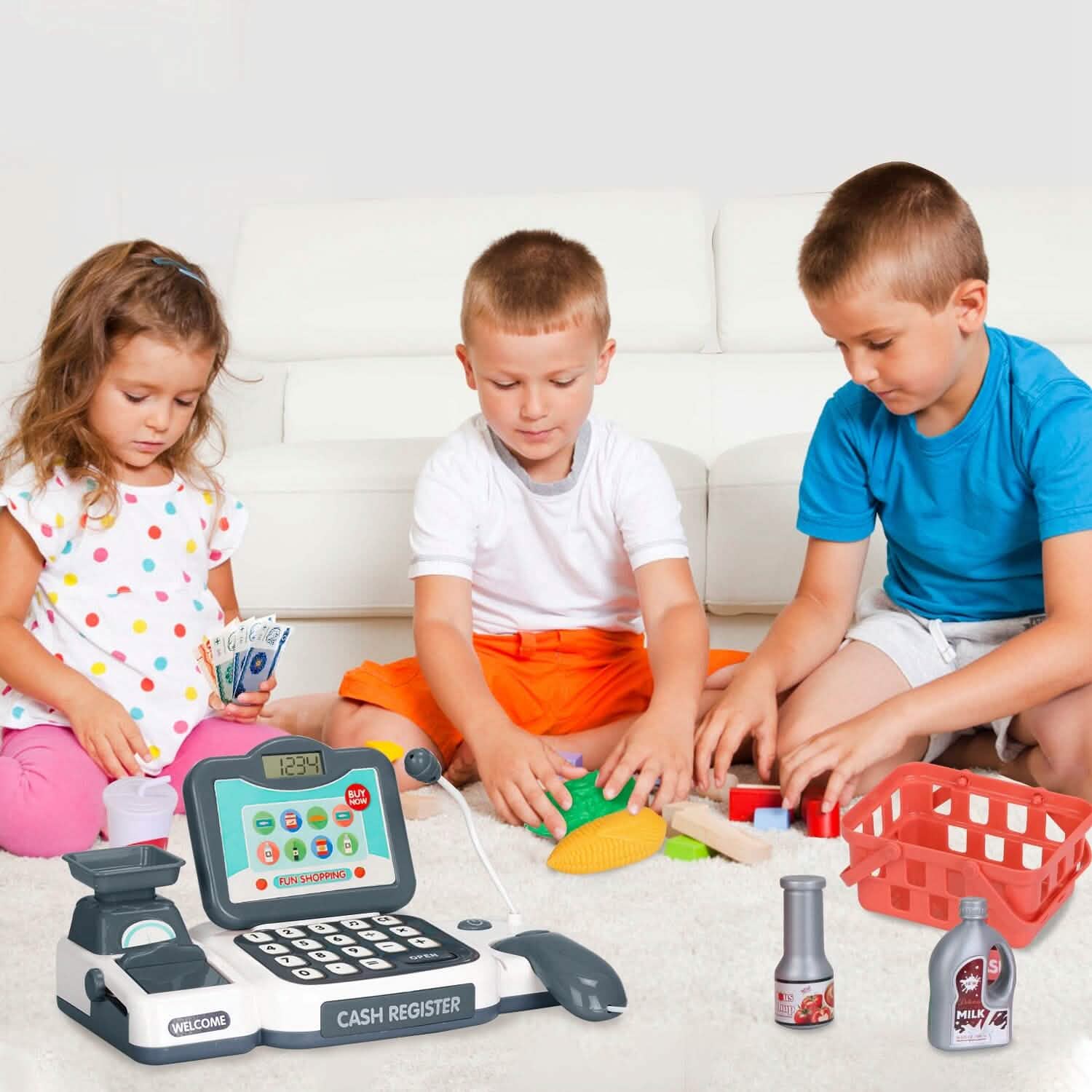 Kids Cash Register Pretend Play Cashier Toy with Scanner Calculator