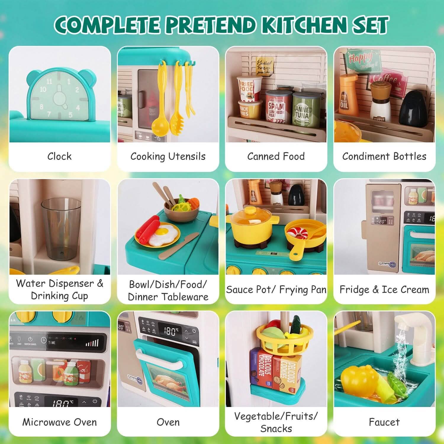 Kids Kitchen Play Set Interactive Pretend Kitchen Toys Cookware