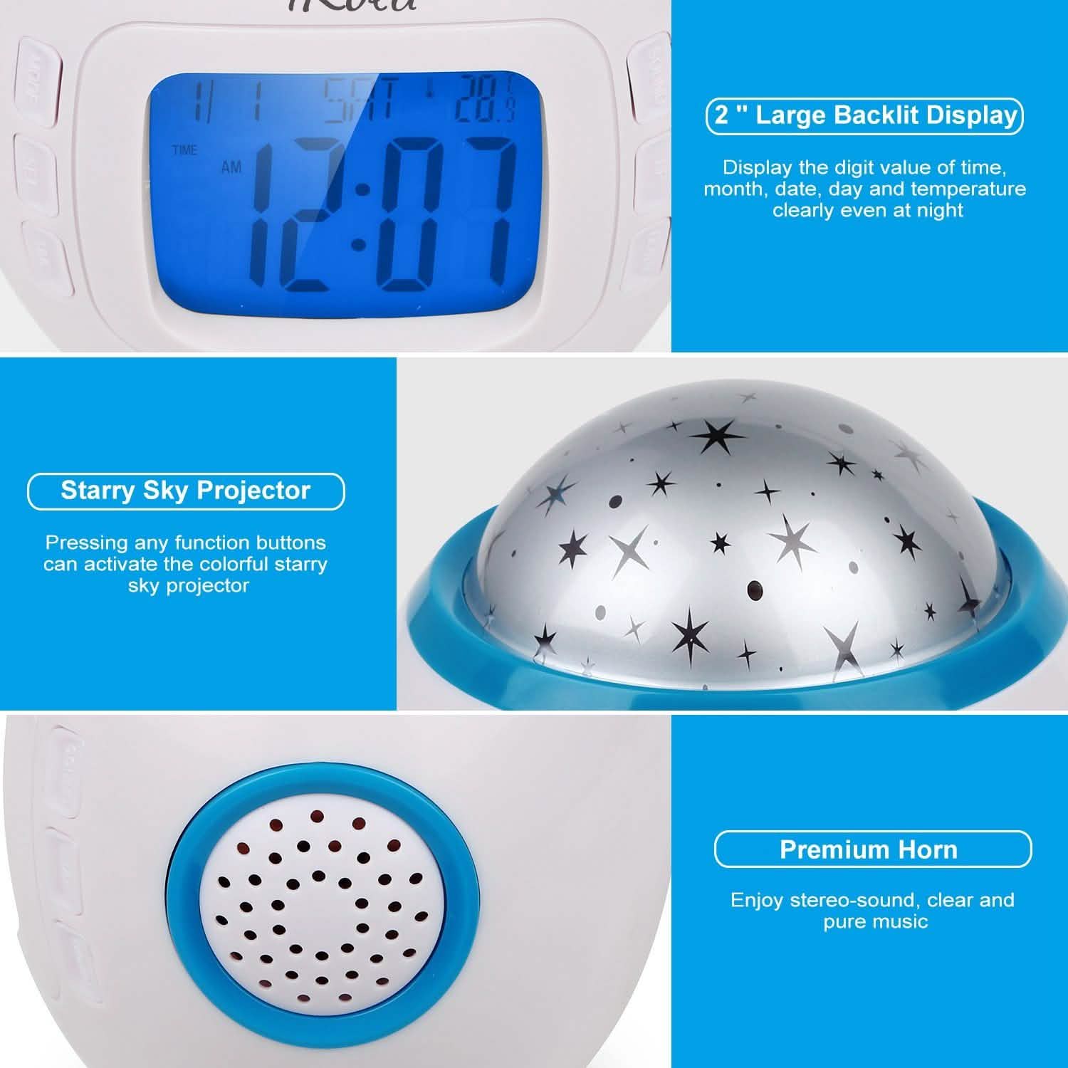 Kids Music Star Sky LED Projection Lamp Digital Alarm Clock