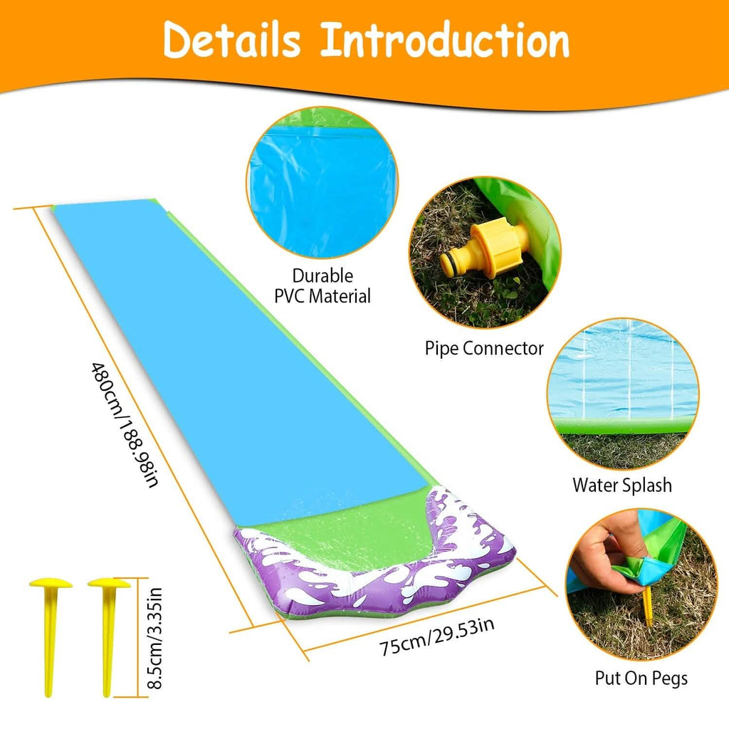 Kids Single Water Slide Lawn Surfing Racing Lane Slip Splash Spray Sprinkler
