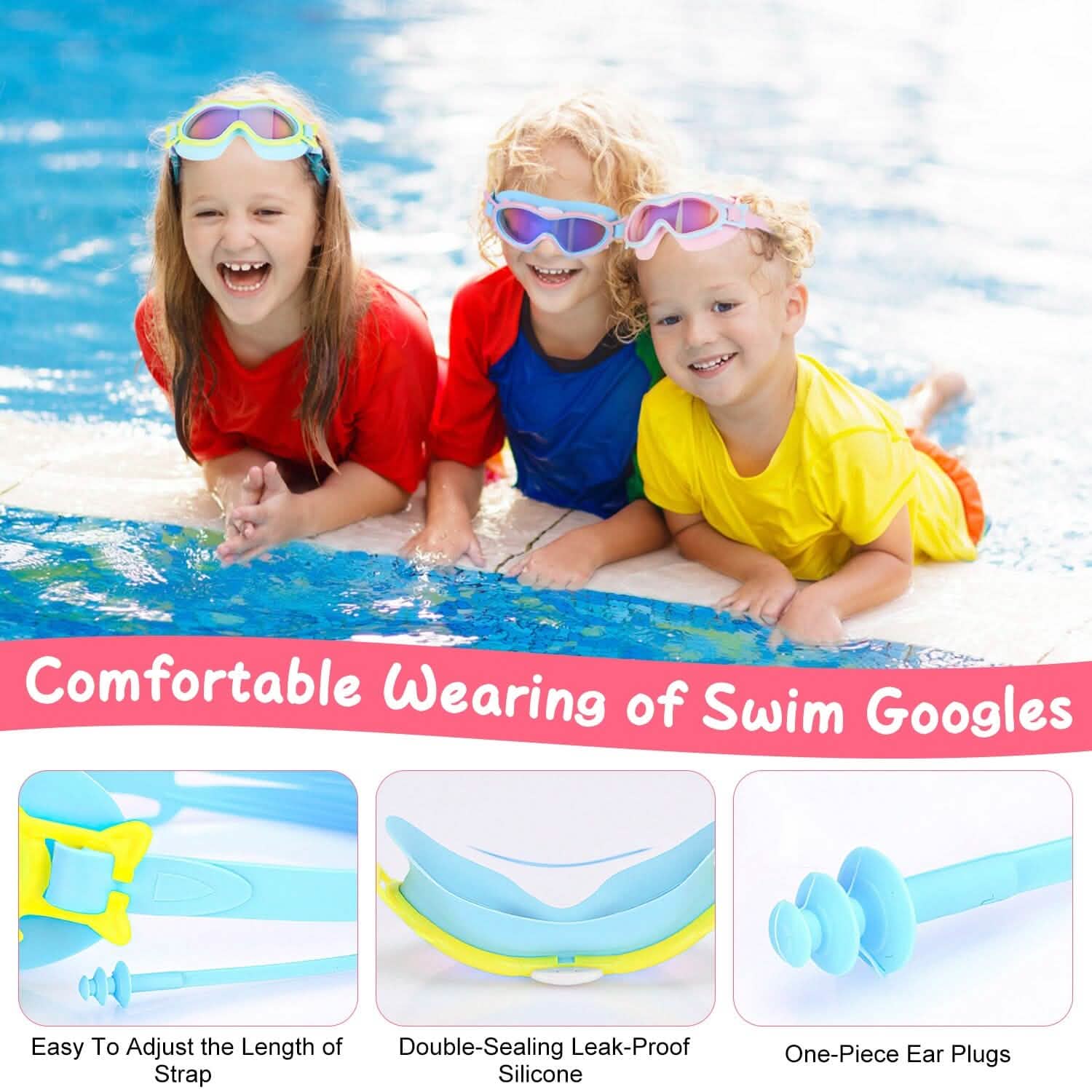 Kids Swim Goggles with Ear Plugs UV Protection Anti-Fog Leak Proof
