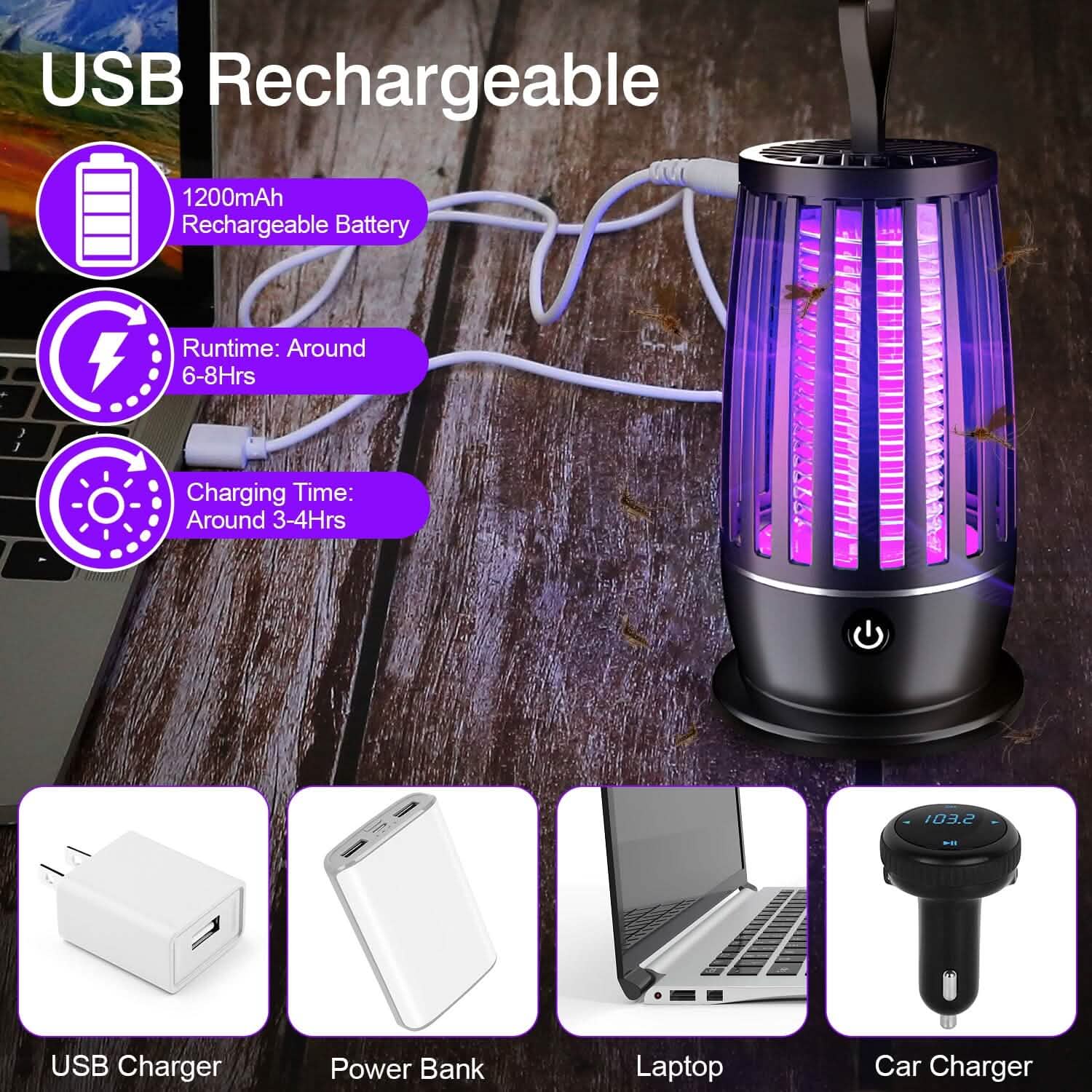 Killer Lamp Bug Zapper with Night Light Strap Mosquito Catcher