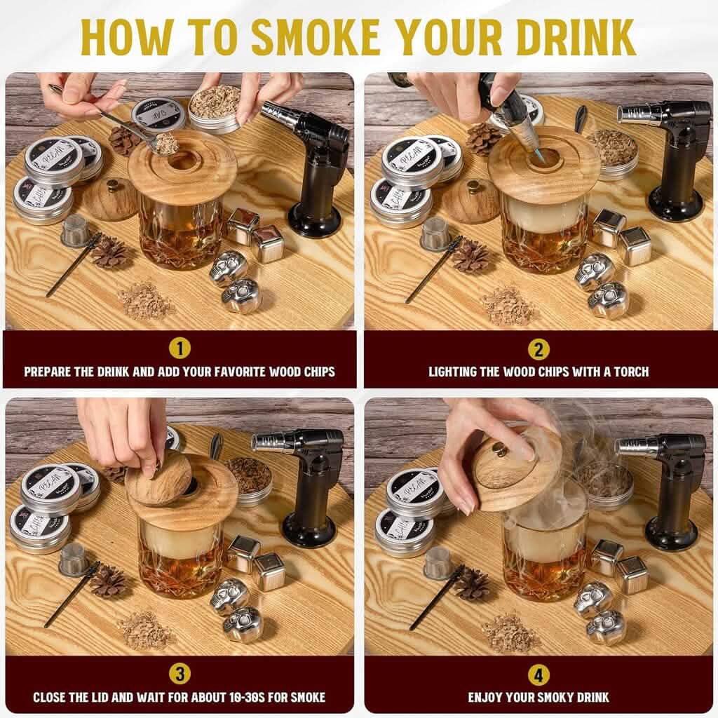 Kitypartsy Cocktail Smoker With Torch, Wood Chips, and Stainless Steel Ice Cubes