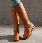Knee-High Buckle-Strap Riding Boots