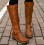 Knee-High Buckle-Strap Riding Boots