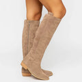 Knee-High Suede Block Heel Boots with Side Zip