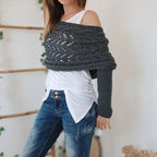 Knitted Cut-Out Shawl Poncho Wrap