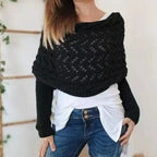 Knitted Cut-Out Shawl Poncho Wrap
