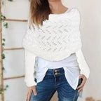 Knitted Cut-Out Shawl Poncho Wrap