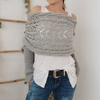 Knitted Cut-Out Shawl Poncho Wrap