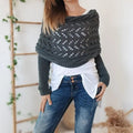 Knitted Cut-Out Shawl Poncho Wrap