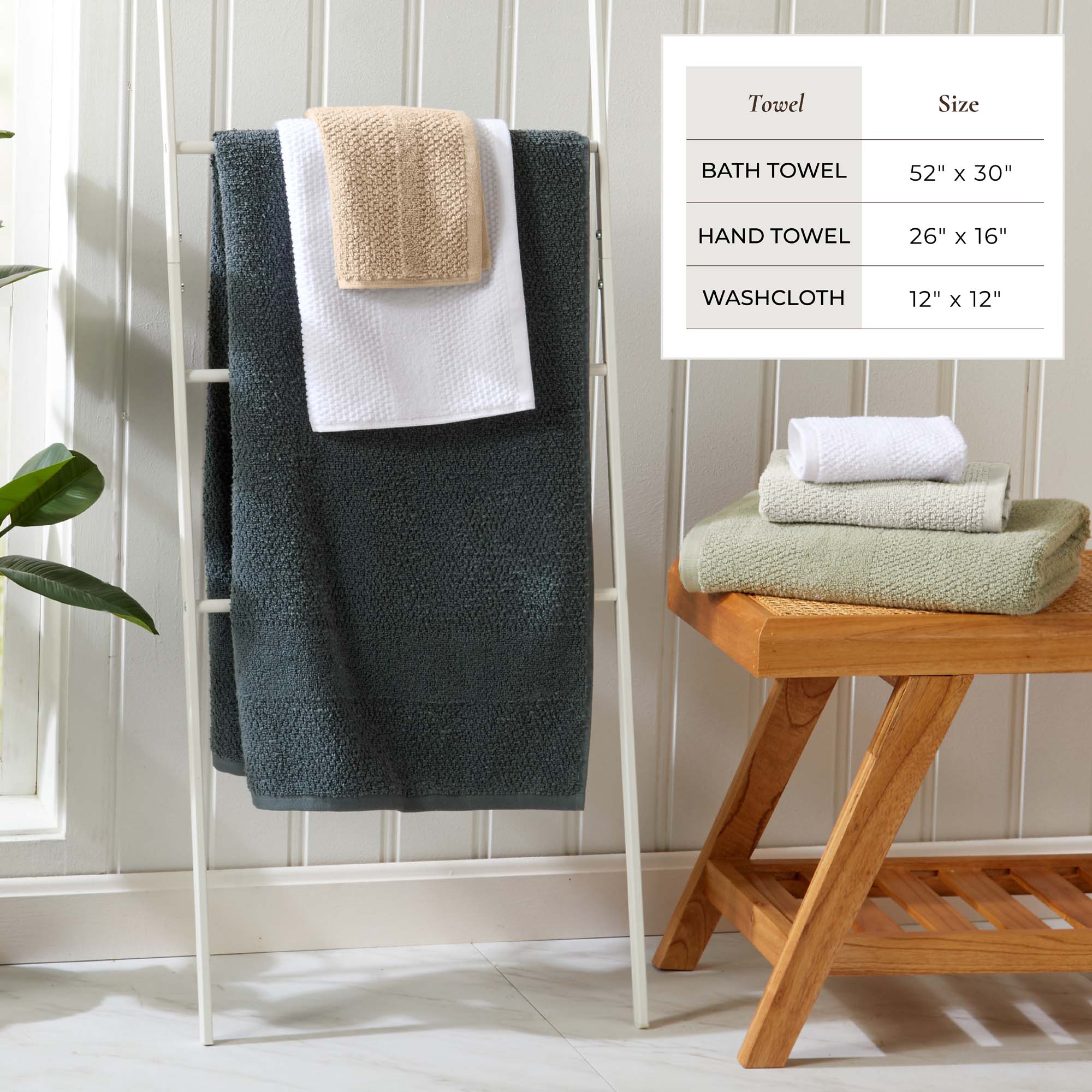 100% Cotton Woven Texture Bath Towel Set - Marbella Collection