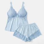 Lace Trim Satin Pajama Set