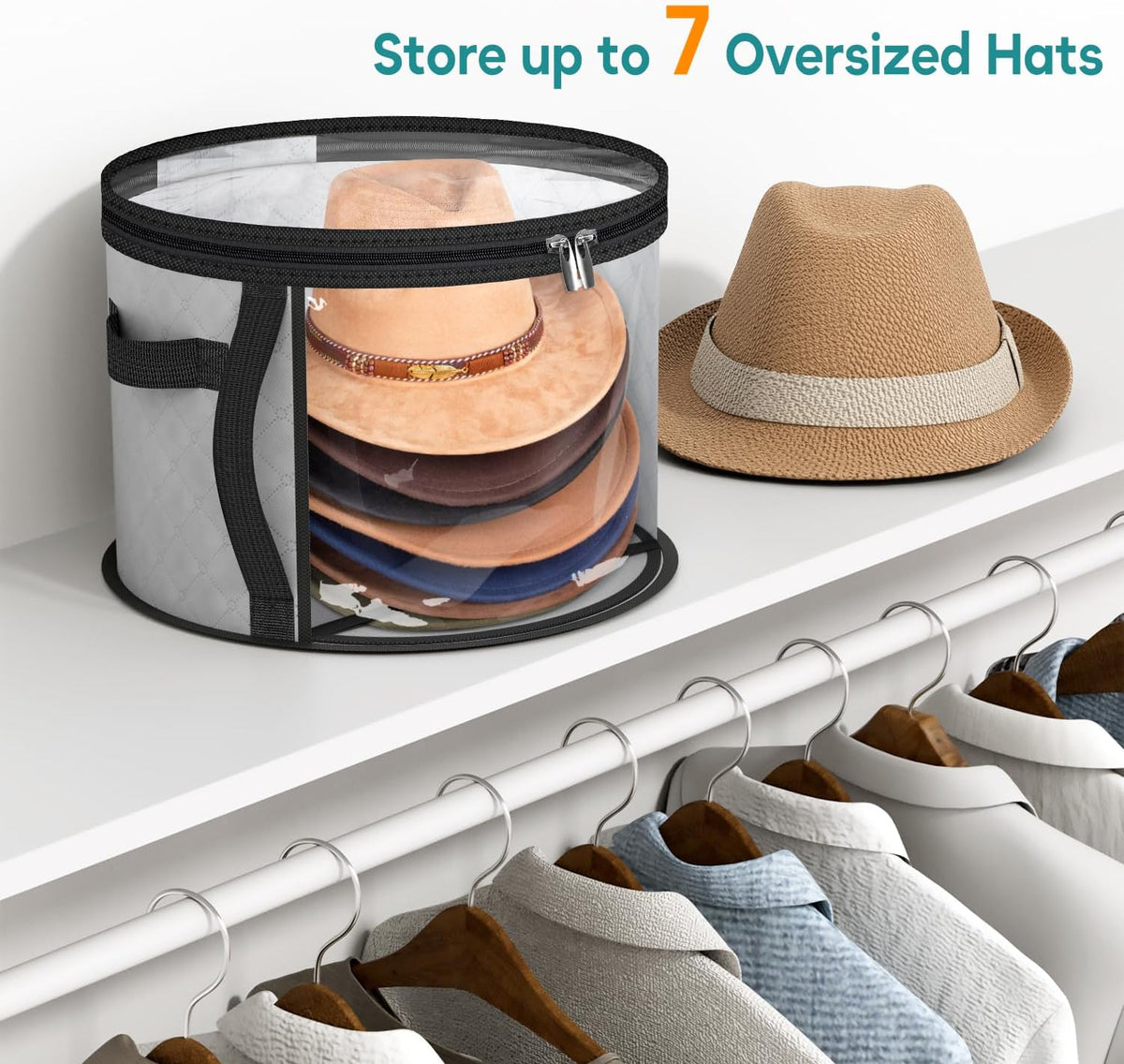 Large Clear Hat Storage Case – Wide-Brim Hat Organiser with Handles