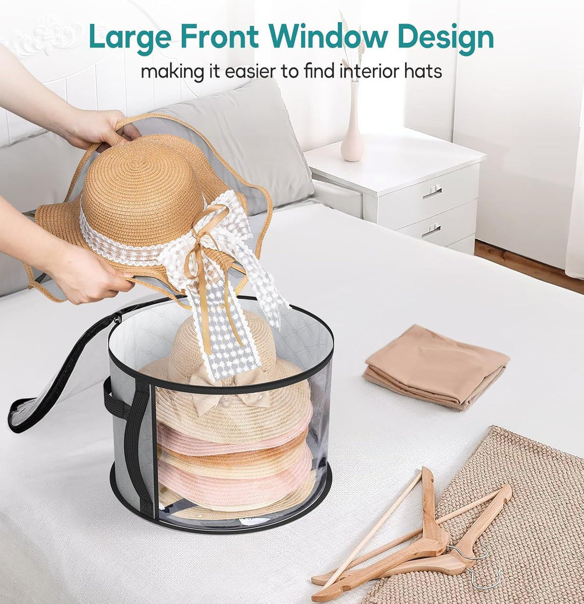 Large Clear Hat Storage Case – Wide-Brim Hat Organiser with Handles
