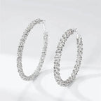 Large Full Rhinestone Silver Hoop Earrings