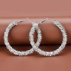 Large Full Rhinestone Silver Hoop Earrings