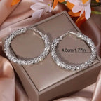 Large Full Rhinestone Silver Hoop Earrings