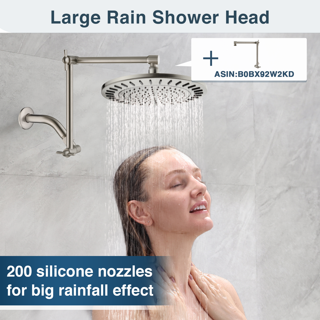 Bright Showers Waterfall Shower Head with Adjustable Angle and Anti-clogging Silicone Nozzles,9 inch
