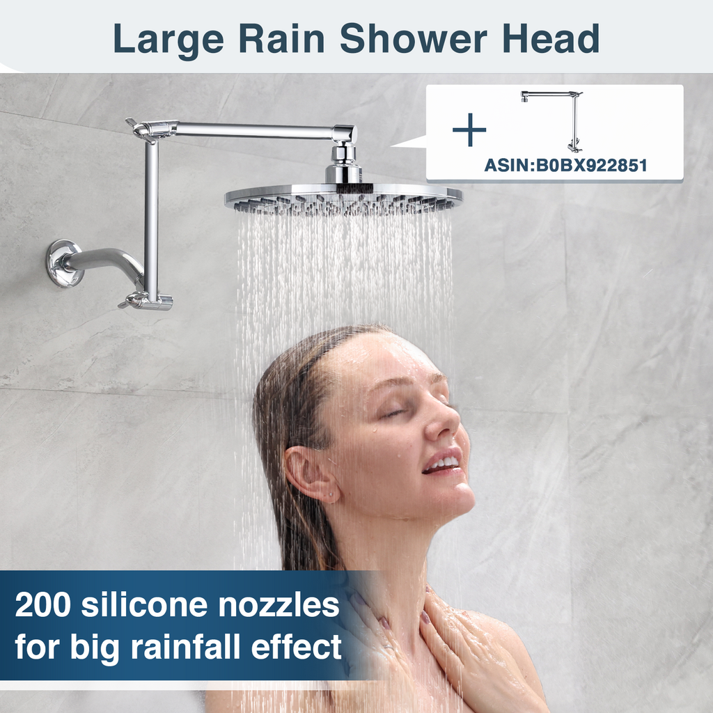 Bright Showers Waterfall Shower Head with Adjustable Angle and Anti-clogging Silicone Nozzles,9 inch