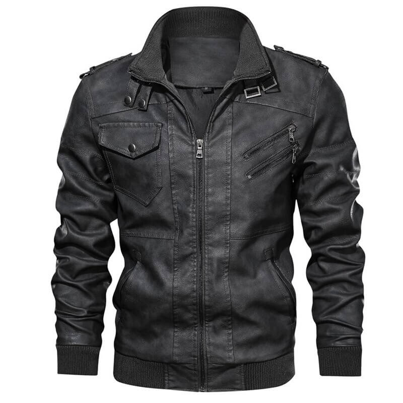 Men's Faux Leather Jacket with Removable Hood