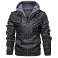 Men's Faux Leather Jacket with Removable Hood