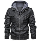 Men's Faux Leather Jacket with Removable Hood
