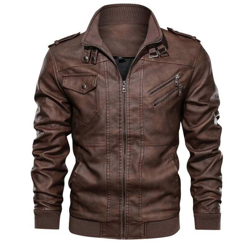 Men's Faux Leather Jacket with Removable Hood