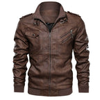 Men's Faux Leather Jacket with Removable Hood