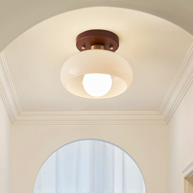 Cream Glass Ceiling Light - Bauhaus Style for Bedroom