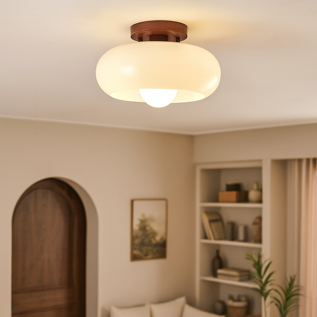 Cream Glass Ceiling Light - Bauhaus Style for Bedroom