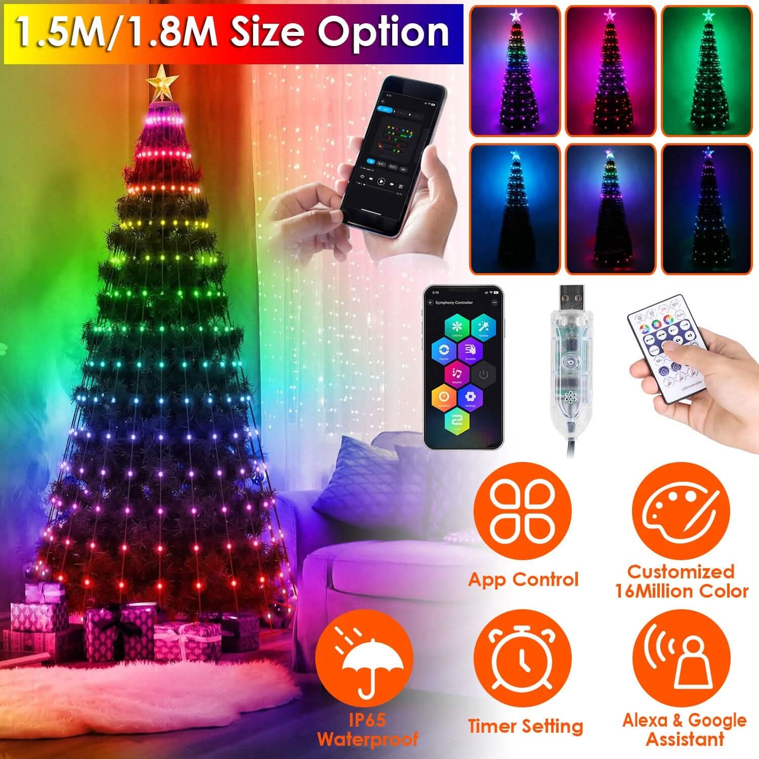 LED Lights Collapsible Christmas Tree Light with Remote App Control