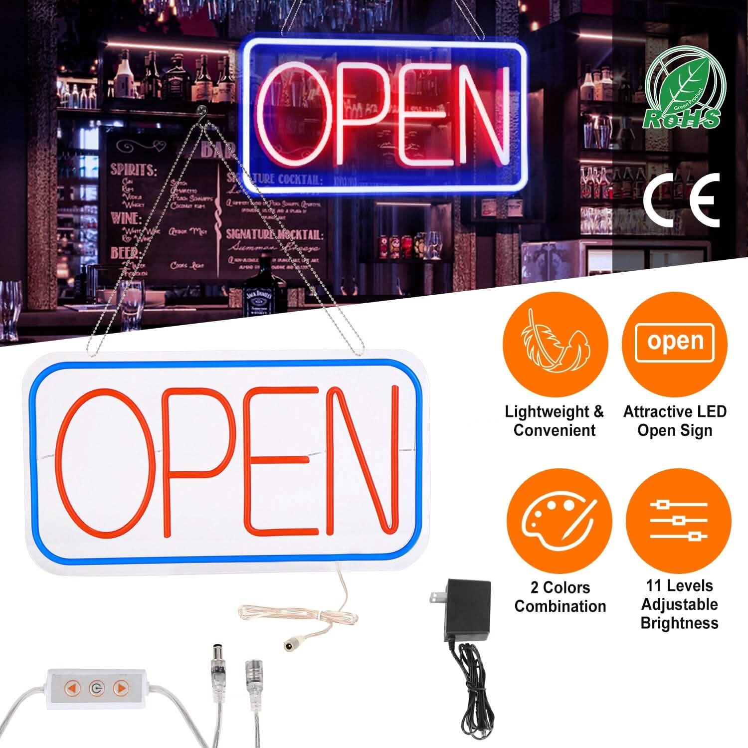 LED Open Sign Advertisement Board with 11 Levels Adjustable Brightness