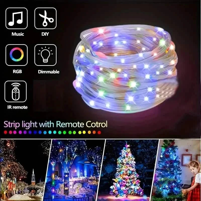 LED Rope Lights Outdoor, RGB Remote Control Fairy String Lights Plug In With 200 LEDs