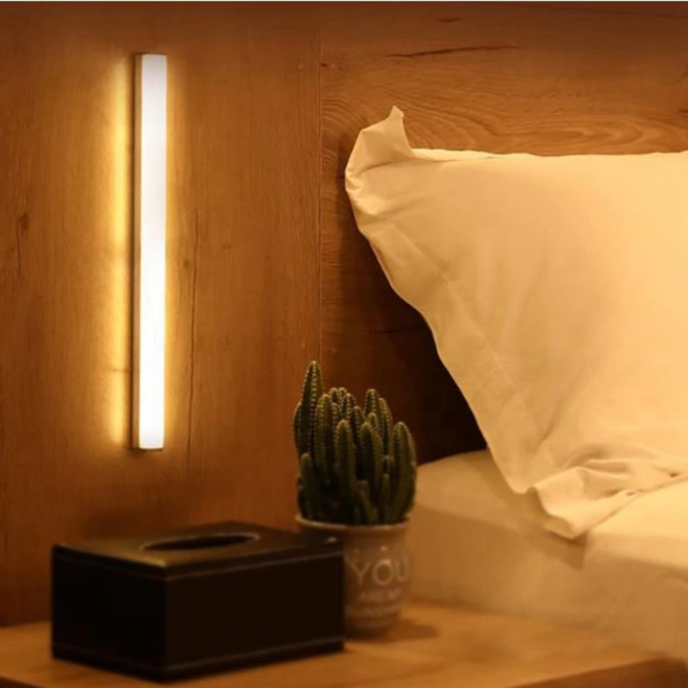LED Wall Lamp Sensor Bedside Light Wood Frame Night Light Modern Design