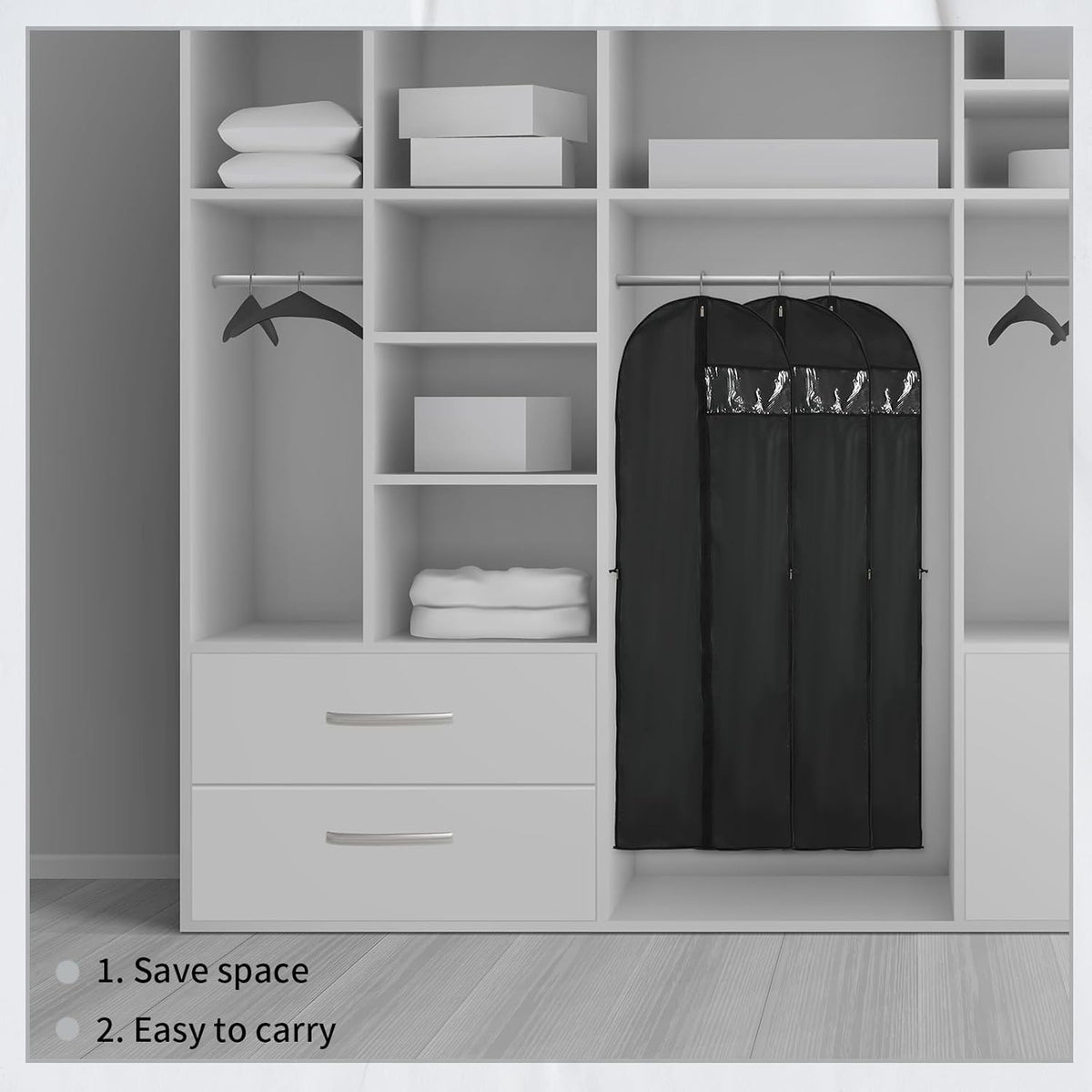 Long Garment Storage Cover – 70.87" (180.00 cm) Dress Bag with Zipper & Window (2-Pack)