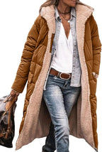Long Puffer Coat with Fleece Lining and Hood