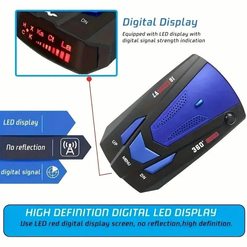 Long Range Car Detection System,City/Hwy Speed Alarm & POP Fast Scan, Automatic 360° Detection With Voice Prompt