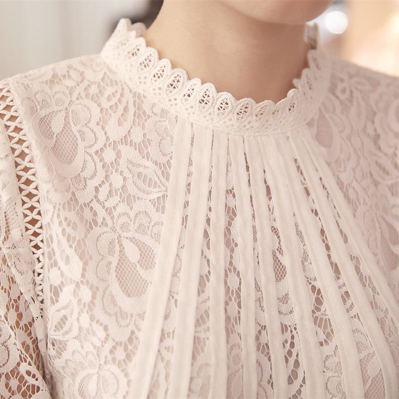 Long Sleeve Chiffon Lace Crocheted Tops