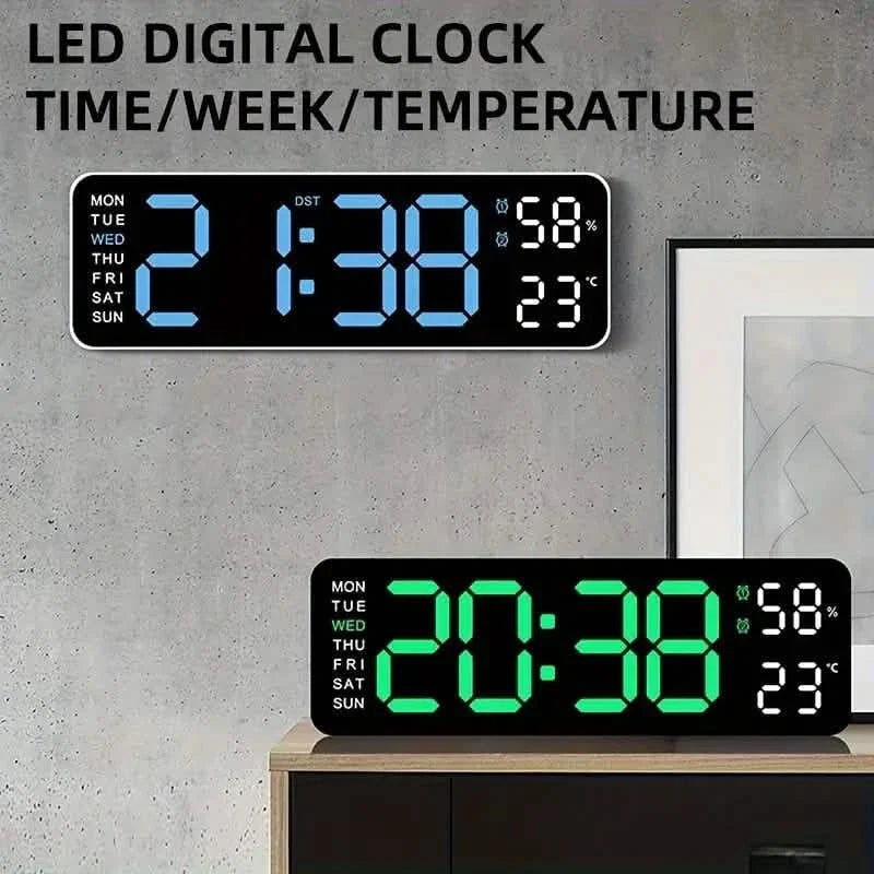 Luminous Large Screen LED Alarm Clock - Displays Week, Temperature, Humidity, and Timer