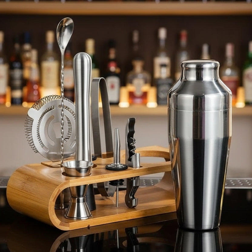 10-piece stainless steel bar tool set for home mixology