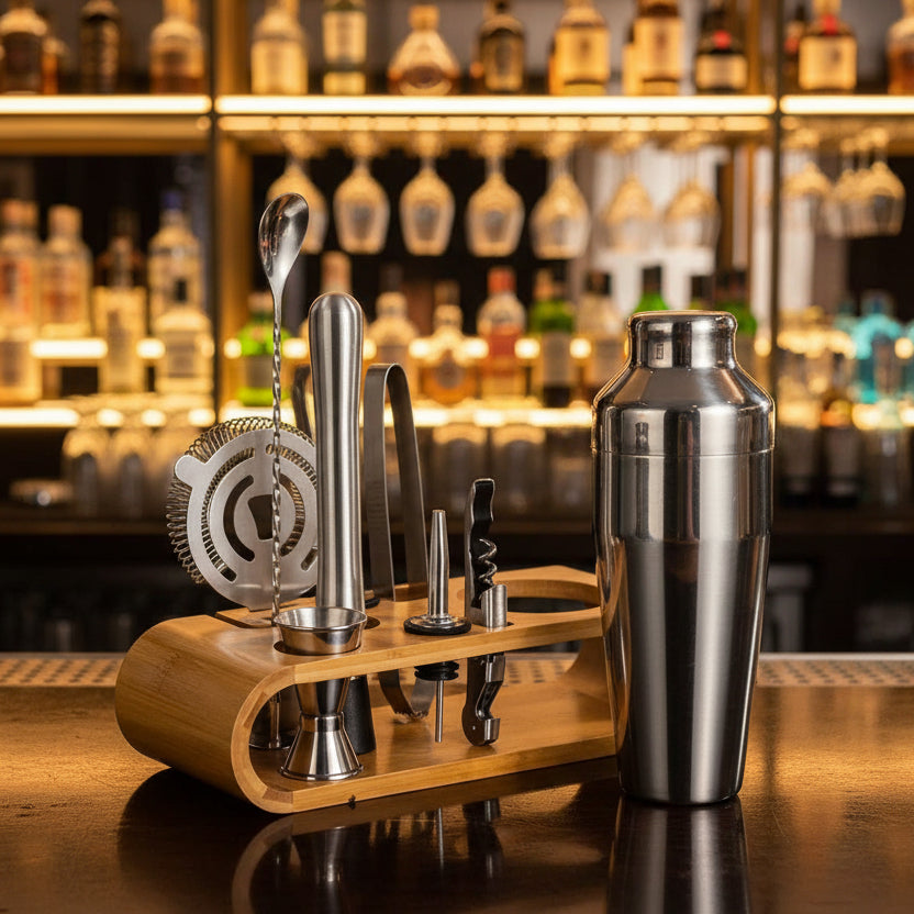 10-piece stainless steel bar tool set for home mixology