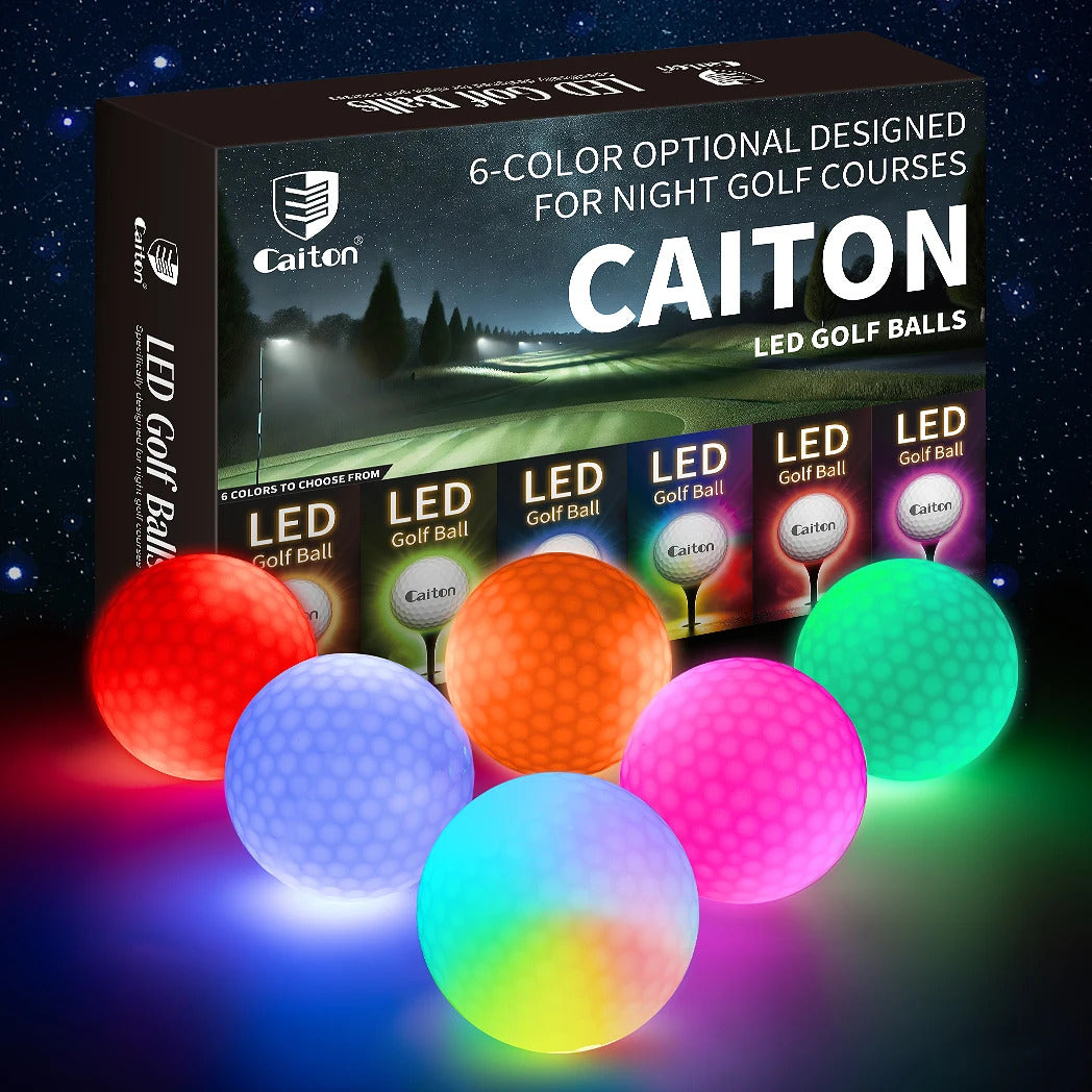 Caiton Glow in the Dark Golf Balls - Set of 6 Impact-Activated, High-Visibility Luminous Golf Balls for Nighttime Play, Ideal Gift