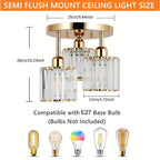 Modern Gold Luxury Crystal Ceiling Light | 3-Light Semi Flush Mount
