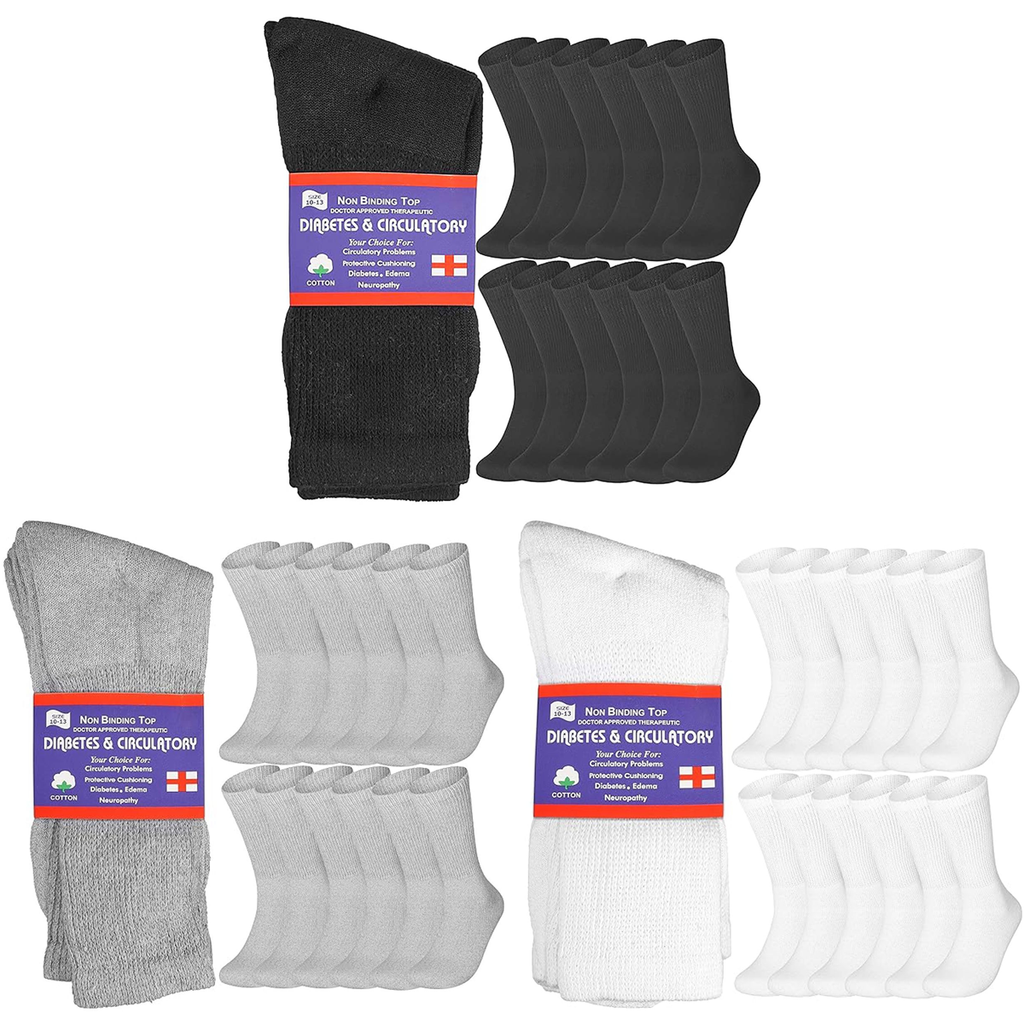 Cotton Non-Binding Diabetic & Circulatory Crew Socks (12-Pair)